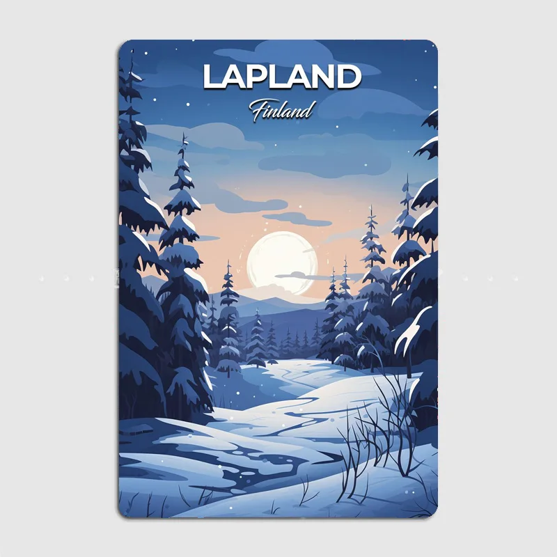 Travel Lapland Finland Travel Scenic Spot Retro Poster Metal Sign Mural Plates Club Tin Home Decor Room Decoration Wall Decor