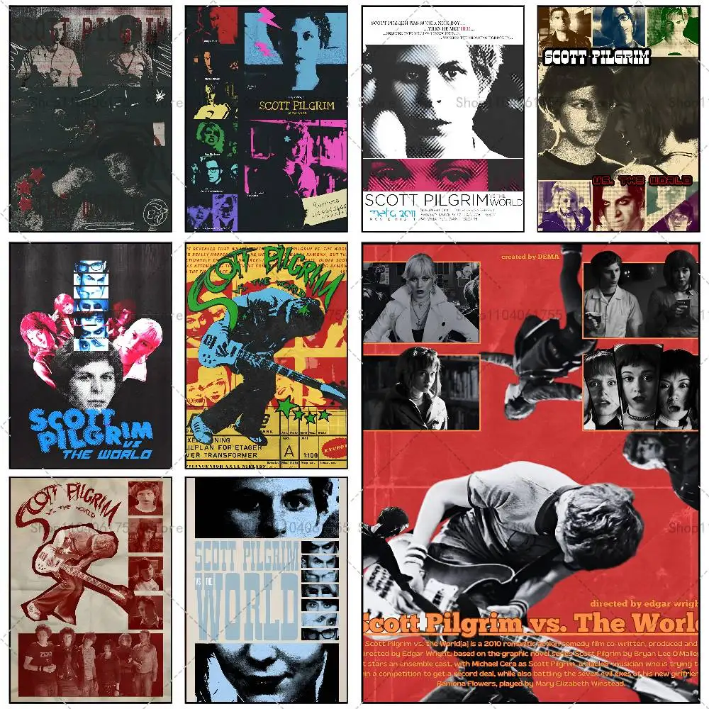 Vintage Movie Scott Pilgrim VS The World Poster Self-adhesive Art Waterproof Paper Sticker Coffee House Bar Room Wall Decor