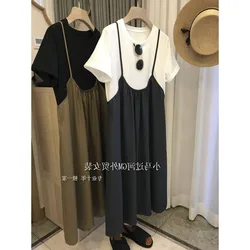 Fashion Suspender Strap Skirt Female Summer Korean Loose Mid-length Dresses Casual Sling Long Over-the-knee Dress