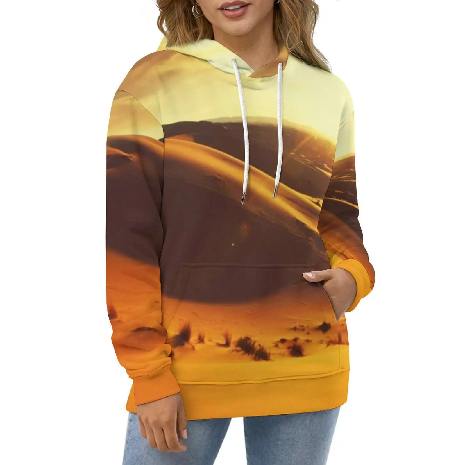 

Sahara Desert Casual Hoodies Golden Sunset Kawaii Hoodie Unisex Long Sleeve Street Wear Custom Loose Oversize Hooded Sweatshirts