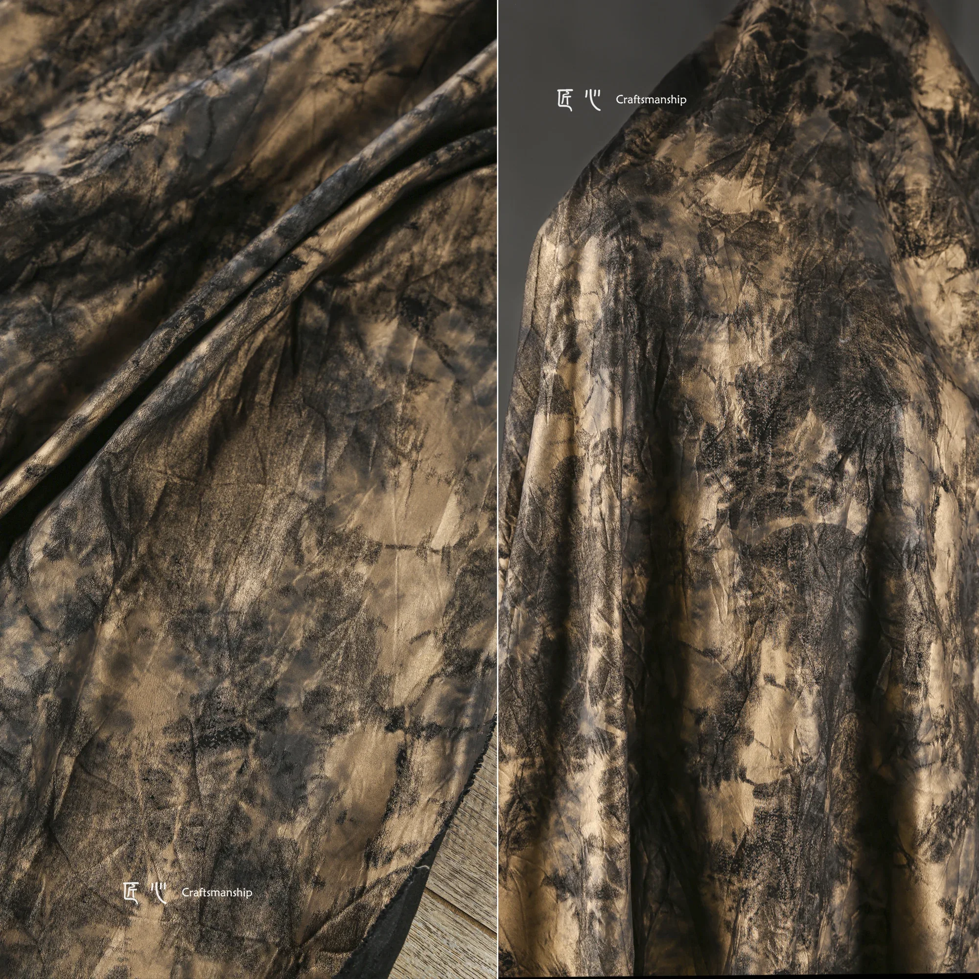 High Quality Wall Rock Black Gold Fold Coated Reconstruction Fabric Dyed Mottled Texture Creative DIY Clothing Designer Fabric