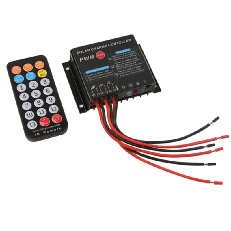 

New-12V 24V 10A IP68 Waterproof Solar Charge Controller Li-, Lead Acid Battery Regulator With IR Remote Control