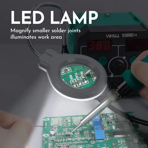 YIHUA 938BD-II 740W Sıcak Hava Tabancası Tamir İstasyonu LED Lambalı Havya Lehim İstasyonu