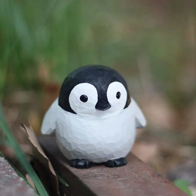 Emperor penguin baby crafts decoration handmade wood carving cute Penguin chick solid wood ornaments