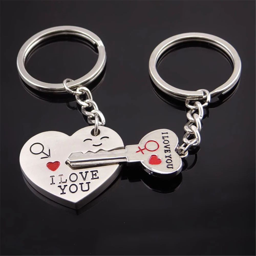 2pcs Cartoon Doll Heart Keychain Metal Jigsaw Puzzle Keyring for Women Men Car Handbag Phone Pendant Couple Valentine\'S Day Gift