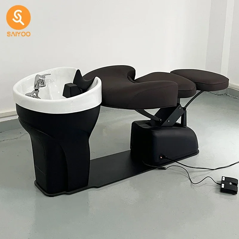 Elite Electric Shampoo Bed for Eyelash Hydraulic Barber Chair with Massage PU Leather Durable Waterproof for SPA Salon Furniture