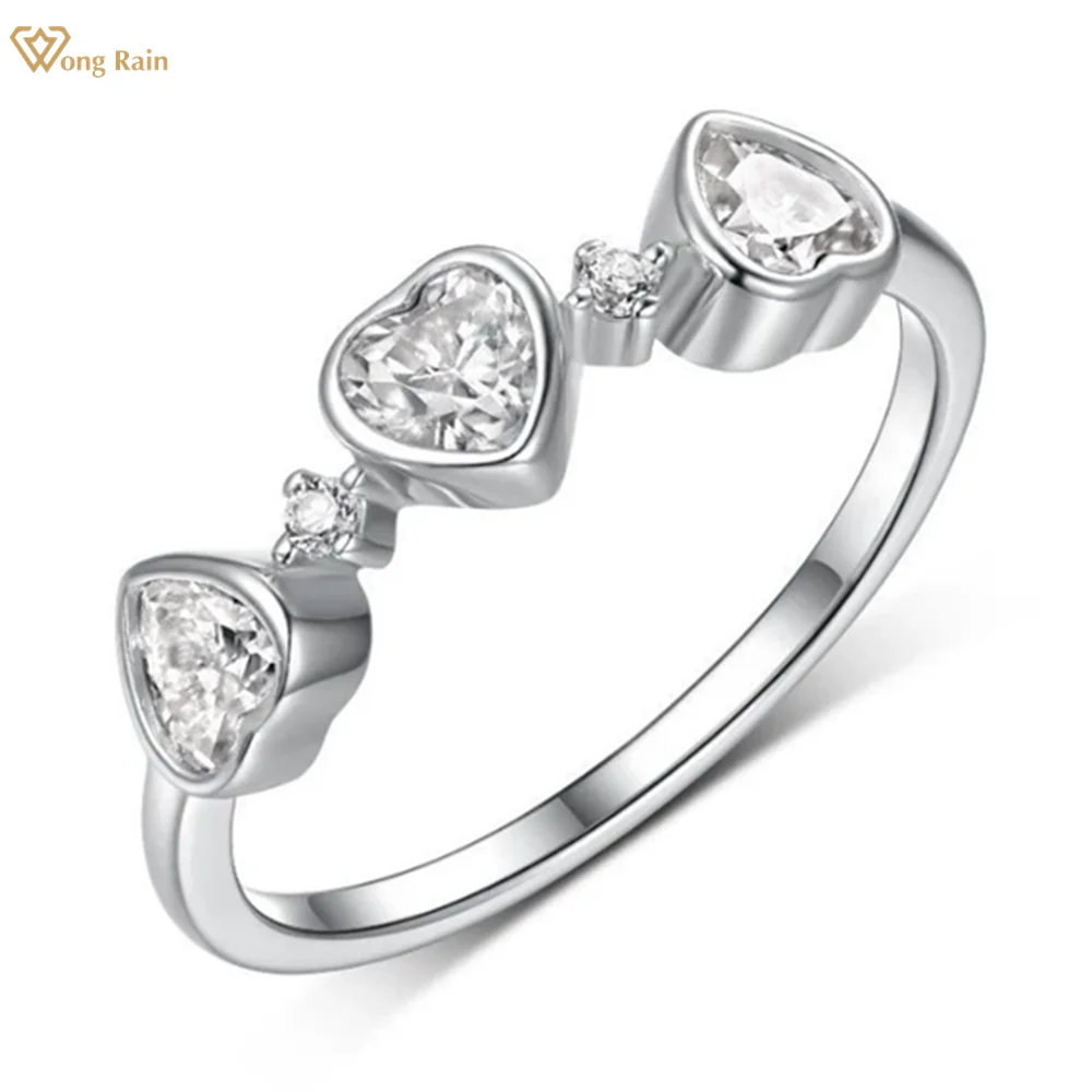 

Wong Rain 925 Sterling Silver 3EX VVS1 D Color Heart Cut 4 MM Real Moissanite Diamonds Gems Row Ring Fine Jewelry Wedding Band