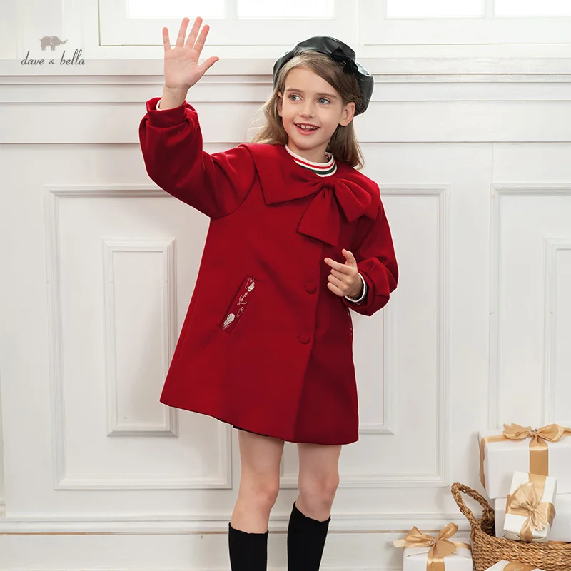 Dave Bella Children Girls Woollen Overcoat 2023 Winter New Fashion Casual Tops Warm Noble Mid Length Party Festival DK4237775