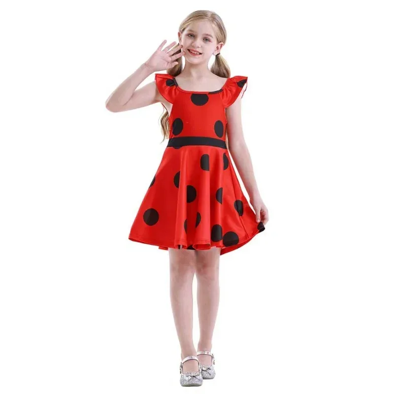 Girls Polka Dots Ladybug Dress Up Cosplay Costume Birthday Gift Halloween Christmas Fancy Party Outfit