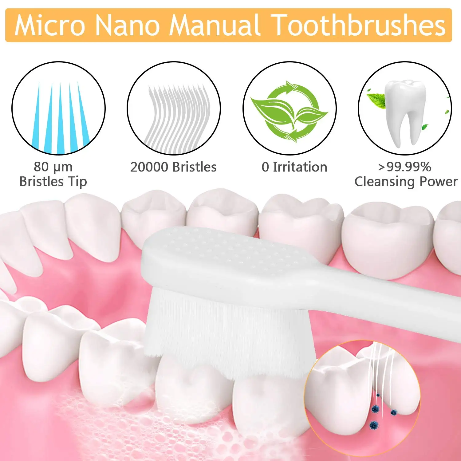 Cabezal de cepillos de dientes súper suaves, paquete familiar blanco, cepillo de dientes para el hogar, cerdas suaves, cepillo de dientes de viaje, cabezales de cepillo de dientes