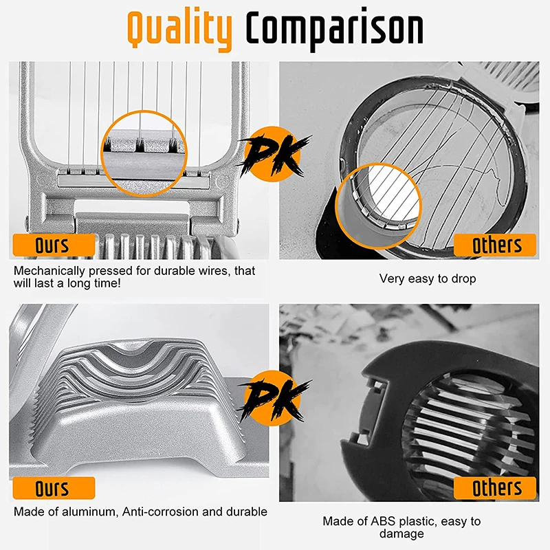 LMETJMA قطاعة البيض للبيض المسلوق الصلب أسلاك الفولاذ المقاوم للصدأ قطاعة البيض المقامر القاطع المطبخ الفراولة الفطر القطاعة JT188 #5