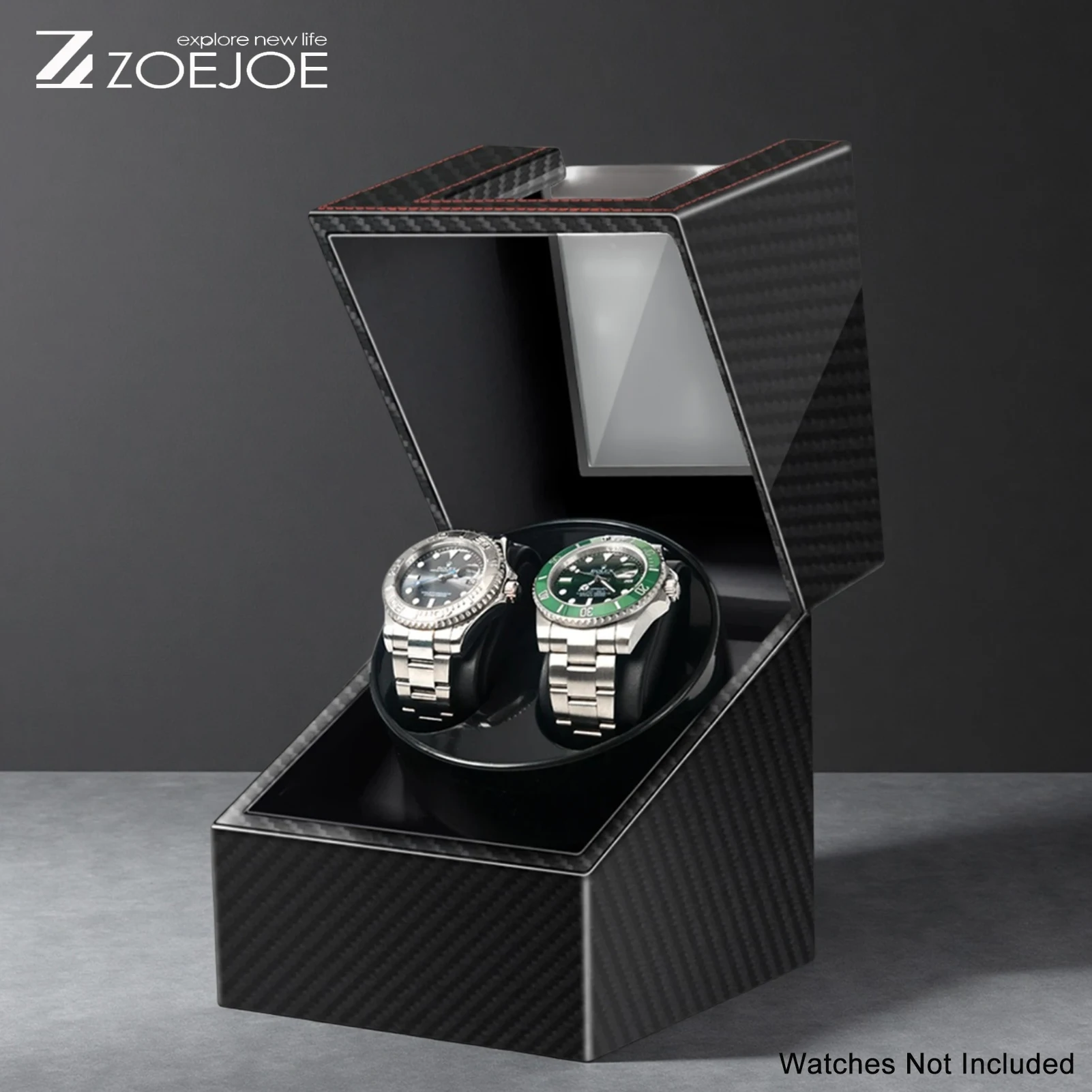 

ZOEJOE 2+0 Watch Winder, Carbon Fiber Texture, Quiet Motor, Compact Size, Automatic Mechanical Watch Storage Box for Men Women