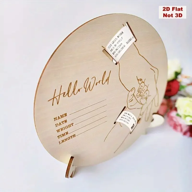 Wooden Birth Bracelet Keepsake, Engraved Round Memorial Plaque, Hospital Wristband Info Holder, Collectible Photo Memento