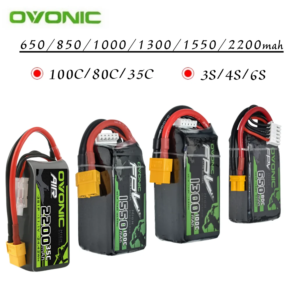 HOT OVONIC 650/850/1000/1300/1550/2200mAh 100/80/35C 3S/4S/6S Lipo Battery For RC Helicopter Quadcopter FPV Racing Drone Parts