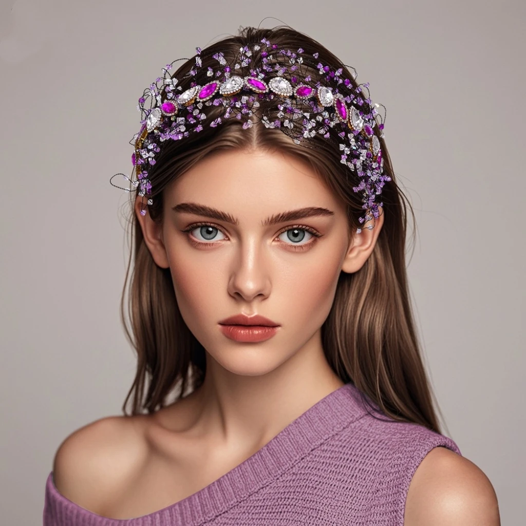 

Handmade Purple Crystal Headband 2025 New Women's Headwear Fashion Accessories High Quality Evening Hair Accessories