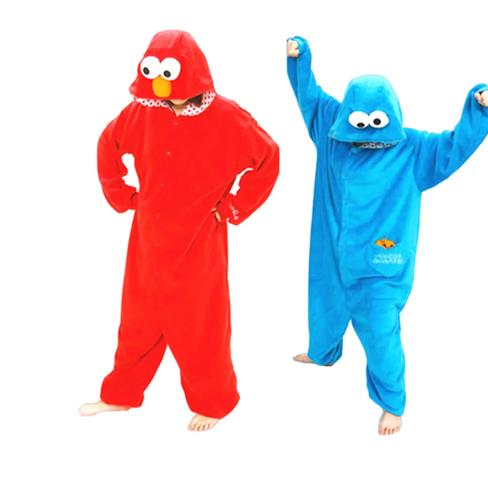 ELMO and COOKIE MONSTER Kigurumi Adult Onesies Men Women Cartoon Anime Cosplay Costume for Halloween Carnival Christmas Party