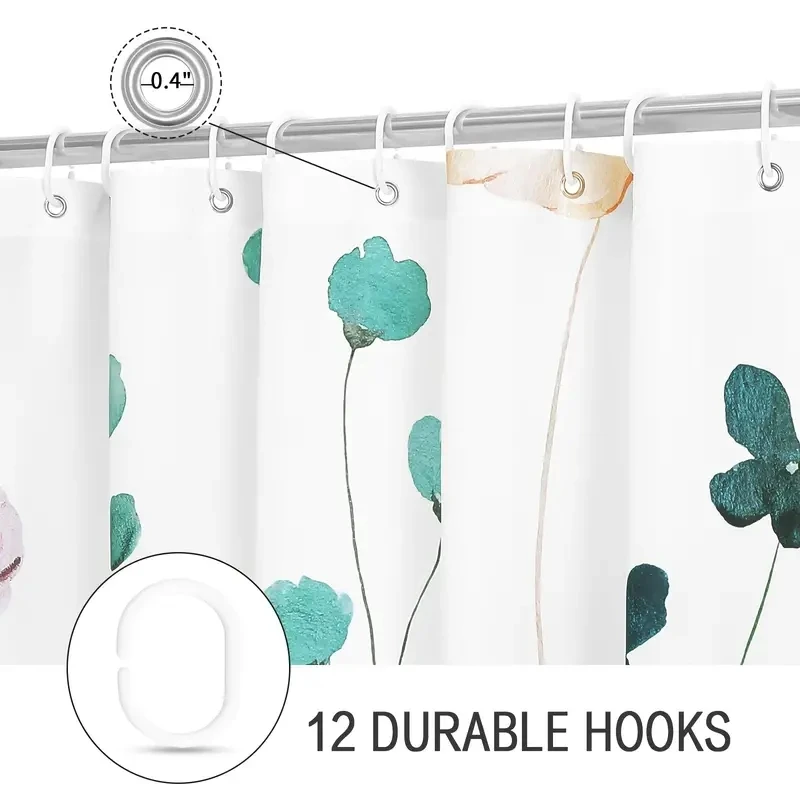 1PC Colorful Floral Shower Curtain with Plastic Hook - Modern Abstract Floral Design, Chic Bathroom Decoration