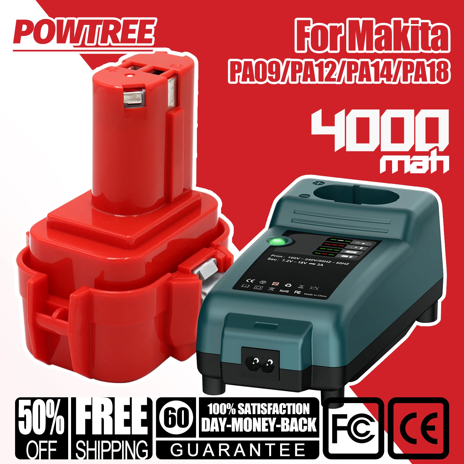 4000mAh For Makita PA09 PA12 PA14 PA18 Batteria Ricaricabile For Makita 9.6V 12V 14.4V 18V Ni-MH Batteria Strumenti batterie