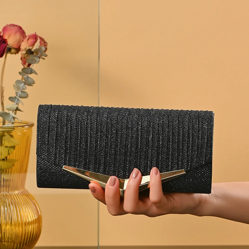 Modische Clutch-Geldbörse, Abendtasche, Umschlag-Handtasche für Braut, Hochzeit, Party, Prozess, Falten, glänzende Party-Clutch