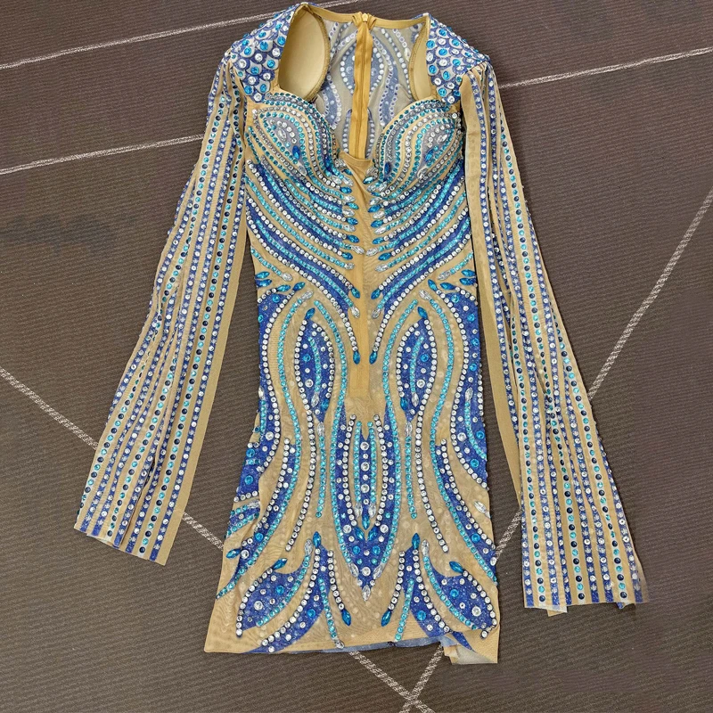 Sukienka z pełnymi dżetami na imprezę, do klubu nocnego, baru, dla DJ-a, do tańca jazzowego, strój dla piosenkarki, kostium sceniczny, XS10198