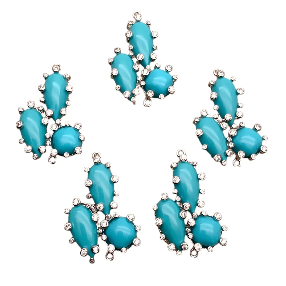 Wholesale 5 Pcs Blue Turquoise Cz Double Ring Connector Spacer DIY Findings