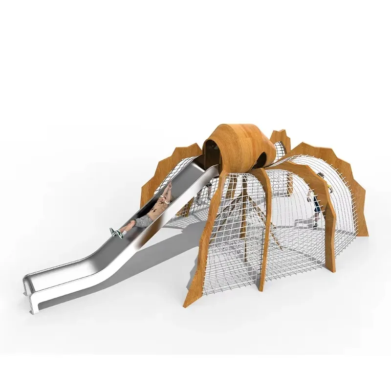 304 Stainless Steel Solid Wood Spider Theme Climbing Net, Outdoor Indoor Adventure Park, High Capacity Rope Net