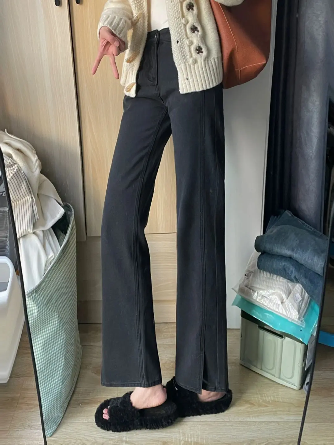 

Прямые джинсы с высокой талией Bla, женские большие размеры, зауженные брюки с разрезом, широкие длинные брюки, осенняя мода