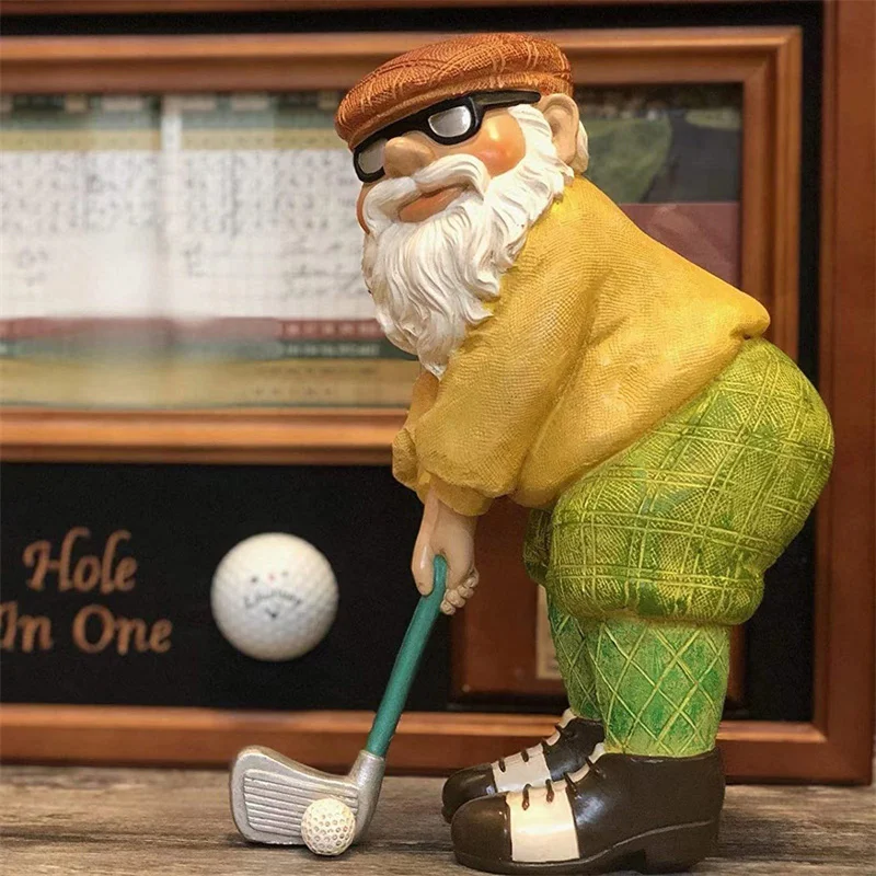 Resin Golf Gnome Sculpture Dwarf Art Statues Waterproof Home Garden Patio Yard Accessory Ornament Garden Supplies Decoration