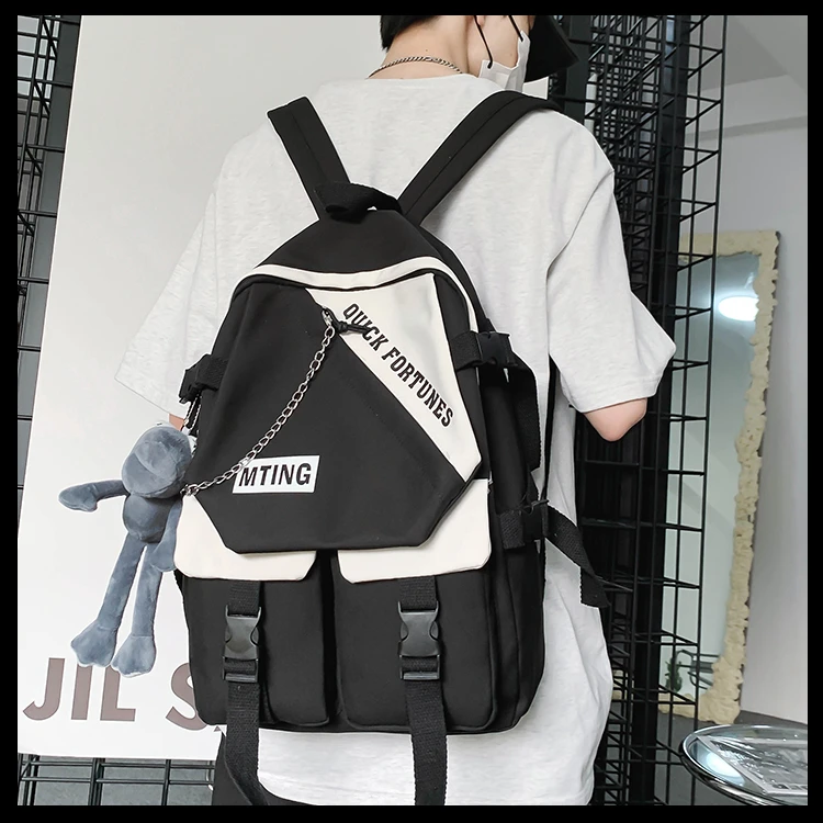 Schoolbag male college students ins cool fashion large capacity design sense high school lightweight backpack backpack female