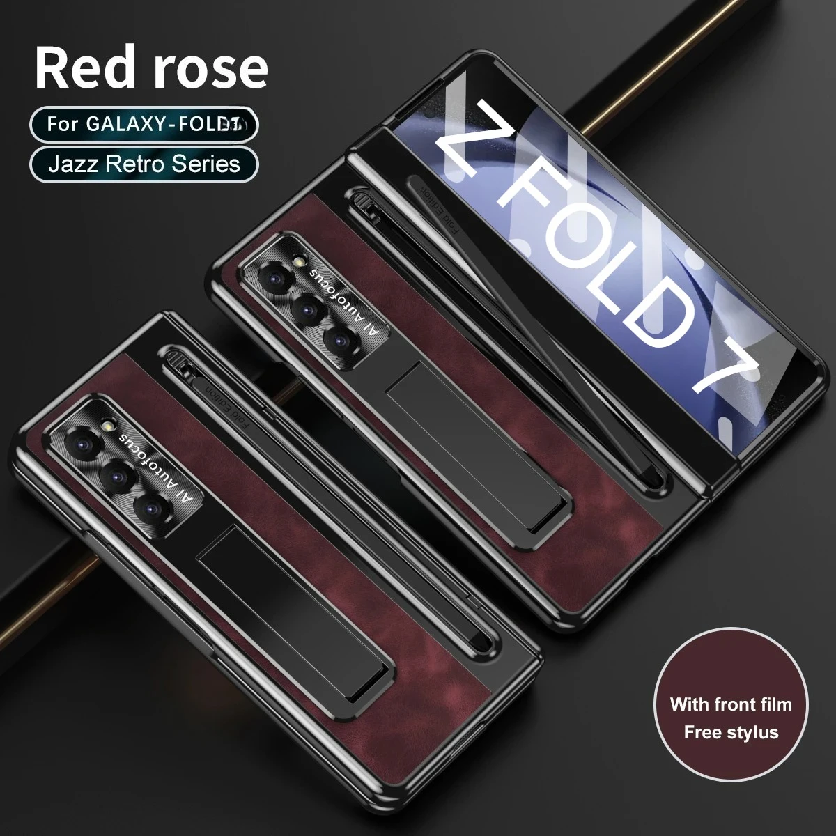 

With S Pen Stand Case for Samsung Z Fold 7 6 5 4 W25 High-end Quality Case HD 9H Screen Protector Film Pen Slot Shockproof Cover