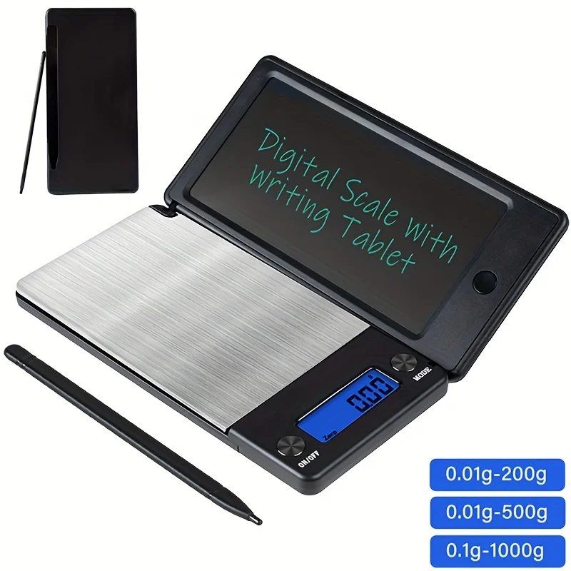 

Цифровые портативные карманные весы 2-в-1 (200/500/1 кг) с доской для письма, стилусом и ЖК-дисплеем с подсветкой, блокнот для заметок с функцией стирания