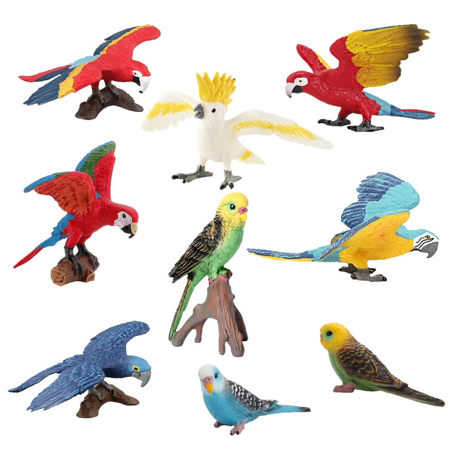 Figuras de animales del bosque, ará, loro, cacatúa, budgerigar, figuras de pájaros, figuras de animales de la selva, figuras de acción de juguete para niños