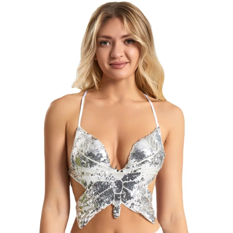 قمم الرقص الشرقي DS ملهى ليلي عرض مطرزة أعلى فراشة الصدرية مشد الرقص الإناث حبال الأعلى