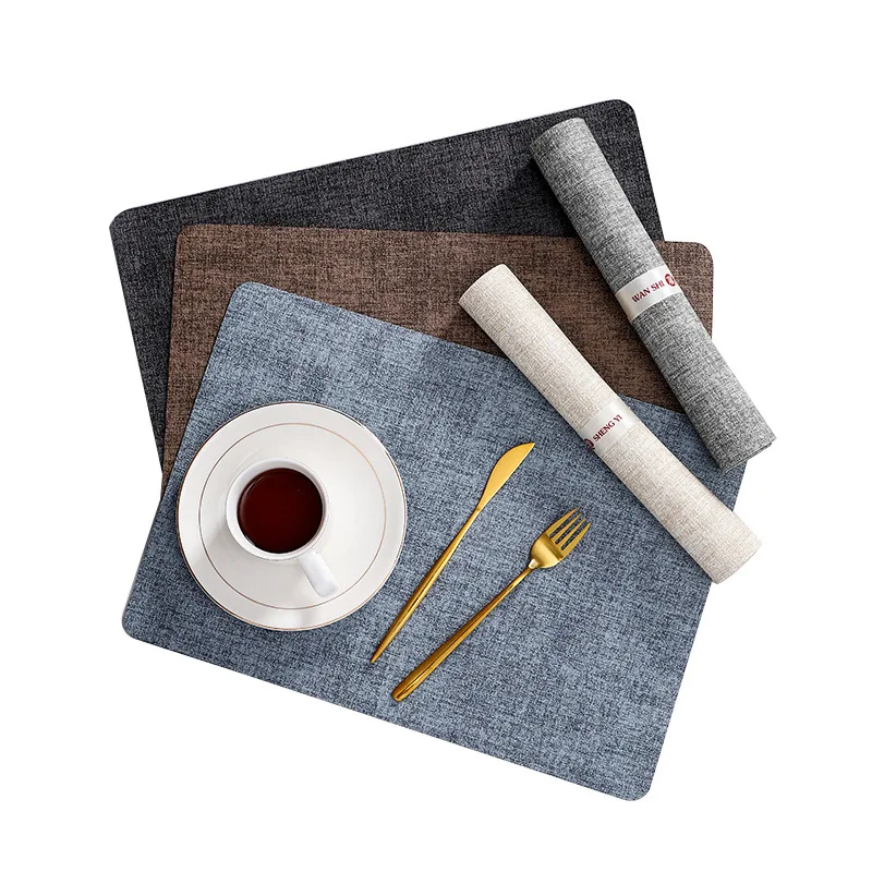1/4/10Pcs Square Blue Placemats Non-Slip Faux Leather Dining Table Mats Heat Insulation PU Blue Place Settings Christmas Gift