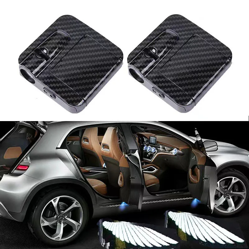 2pcs Wireless HD Angel Wings Car Door Courtesy Welcome Projector Lamp, Battery Powered No Wiring, IR Sensor, Car Decoration