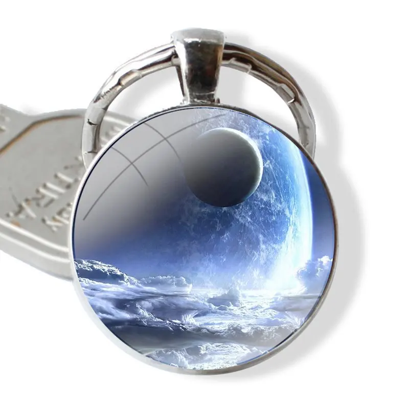 Keychain Handmade Glass Cabochon Key Ring Holder Pendant Key Chains Moon Planet Space