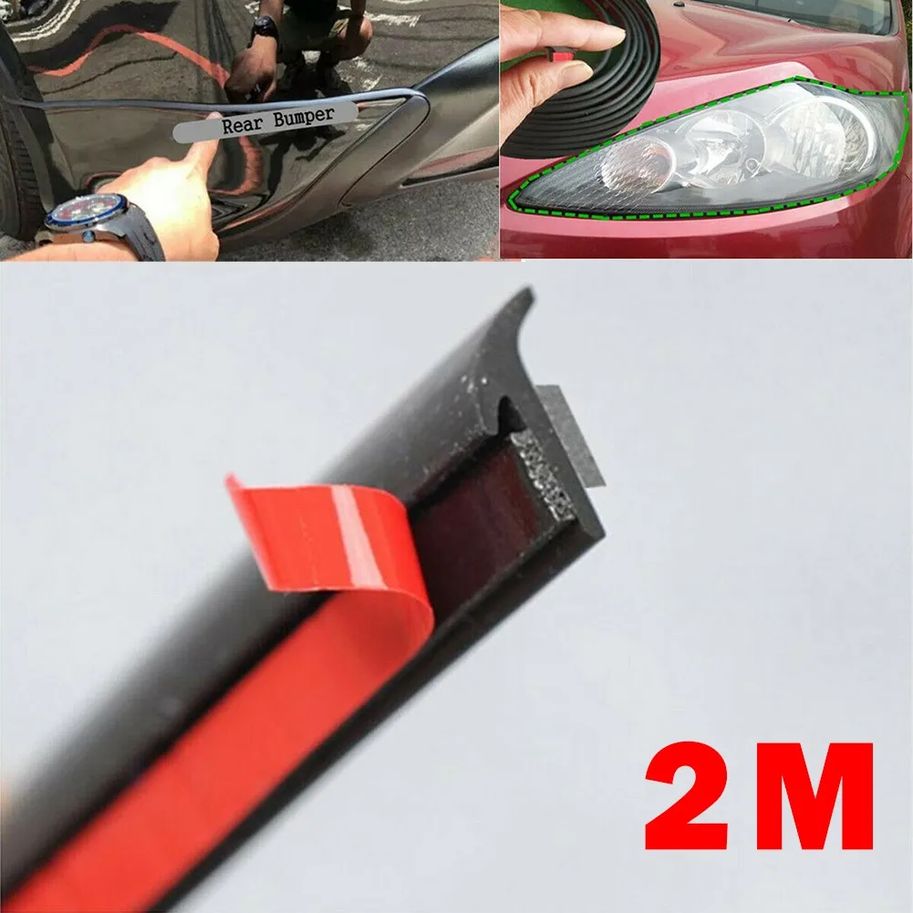 EPDM Rubber With Double-Sided Adhesive Tape 2m Seal Strip Trim Fit For Car Front Rear Bumper Side Skirt Weatherstrip Rubber