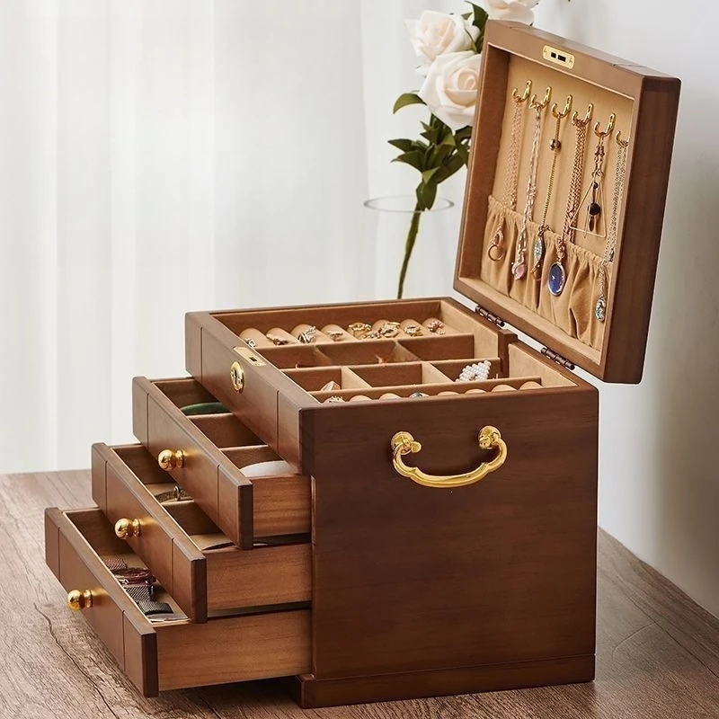 

Solid Wood Storage Box Jewelry Box Necklace Jewelry Multi-layer Large-capacity Earrings Retro Wedding Wood