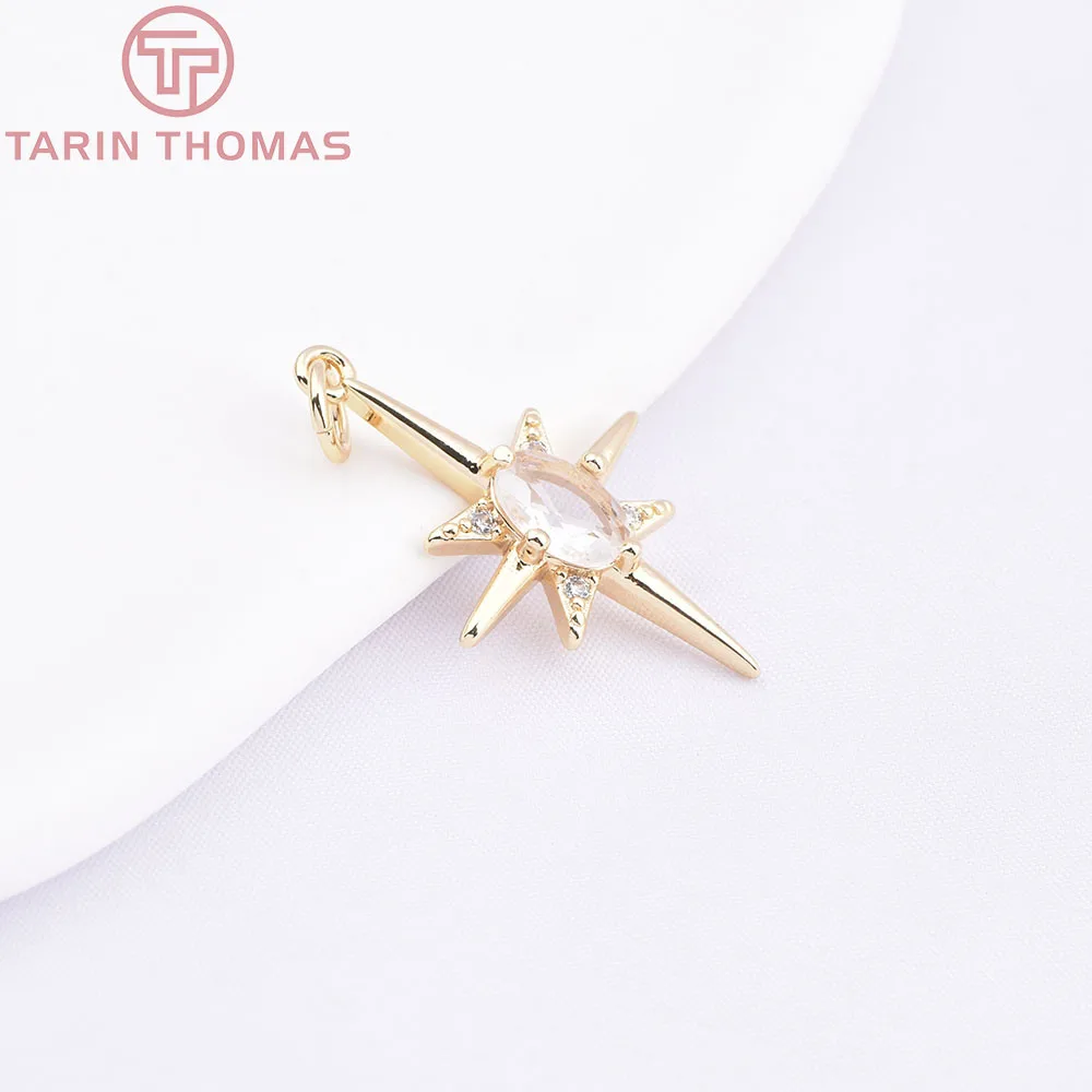 (1133)4 Stück 24K vergoldetes Messing mit Zirkon-Explosion-Six-Star-Anhängern, hochwertiges Schmuckzubehör im Großhandel – Detail 38