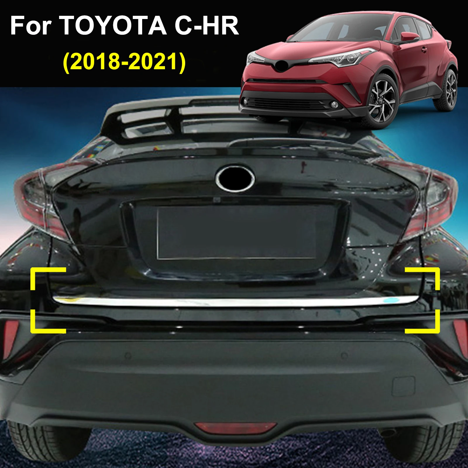 

Rear Tail Trunk Tailgate Boot Back Door Cover Trim Stainless Steel Lid Molding Streamer For Toyota C-HR 2018 – 2021 Bezel Strip