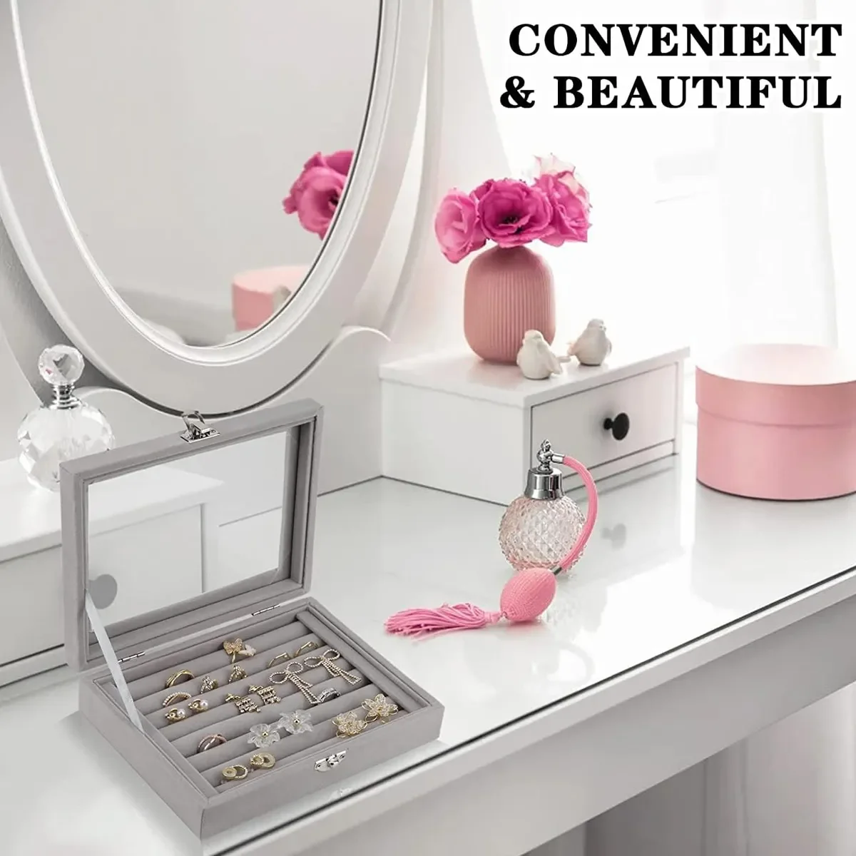 

1 шт., коробка для хранения колец, мягкий бархатный лоток для хранения ювелирных изделий с прозрачной крышкой, коробка для демонстрации сережек и ювелирных изделий