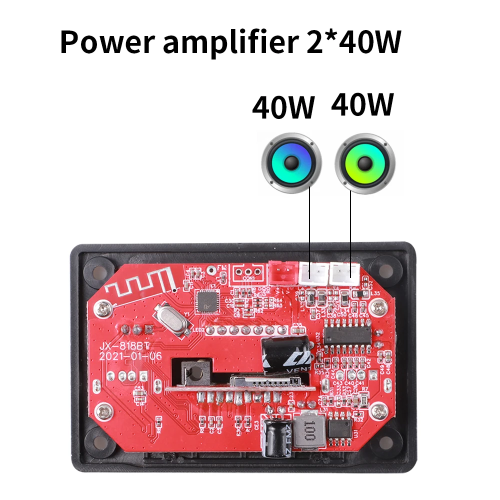 JX-818BT Bluetooth MP3  2*40W with Charging Call Recording  Decoder Board With Power Amplifier FM Recording Module 1A USB Charge