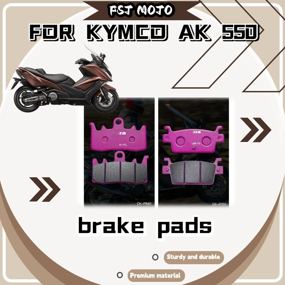 For Kymco AK550 Large Maxi Scooter Ceramic Brake Pads Silent DTEC 650°C Heatproof Low-Dust Vent Groove Front Rear Mod Parts
