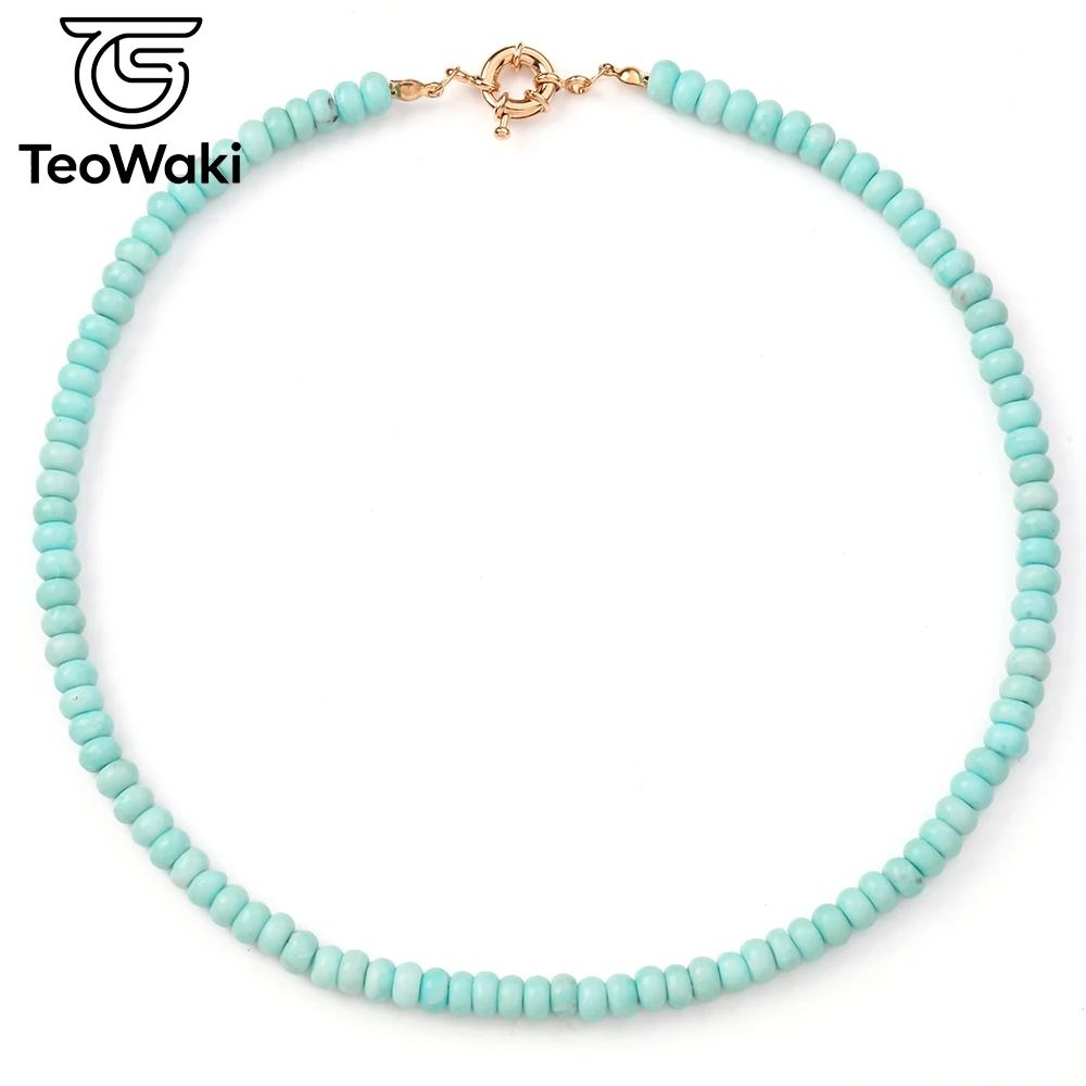 TeoWaki 4x6mm Blue Amazonite Abacus Bead Necklace Natural Stone for Men Women Gift Christmas Symbol of Guardianship Stability