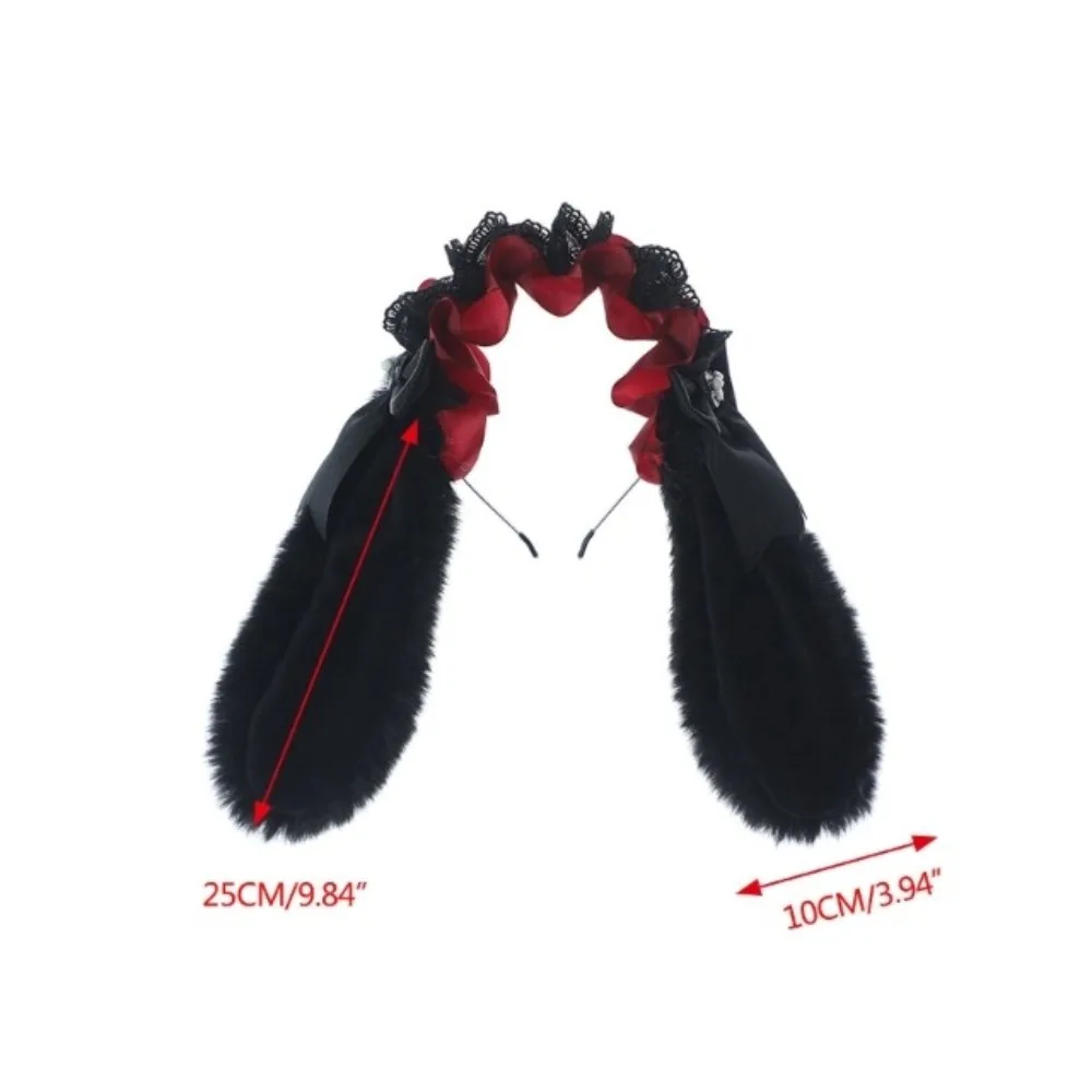 Ruffle Bowknot Plush Bunny Hair Hoop Ribbon Lace Cosplay Hair Bands Furry Cute Lop Ear Headwear Comic Show