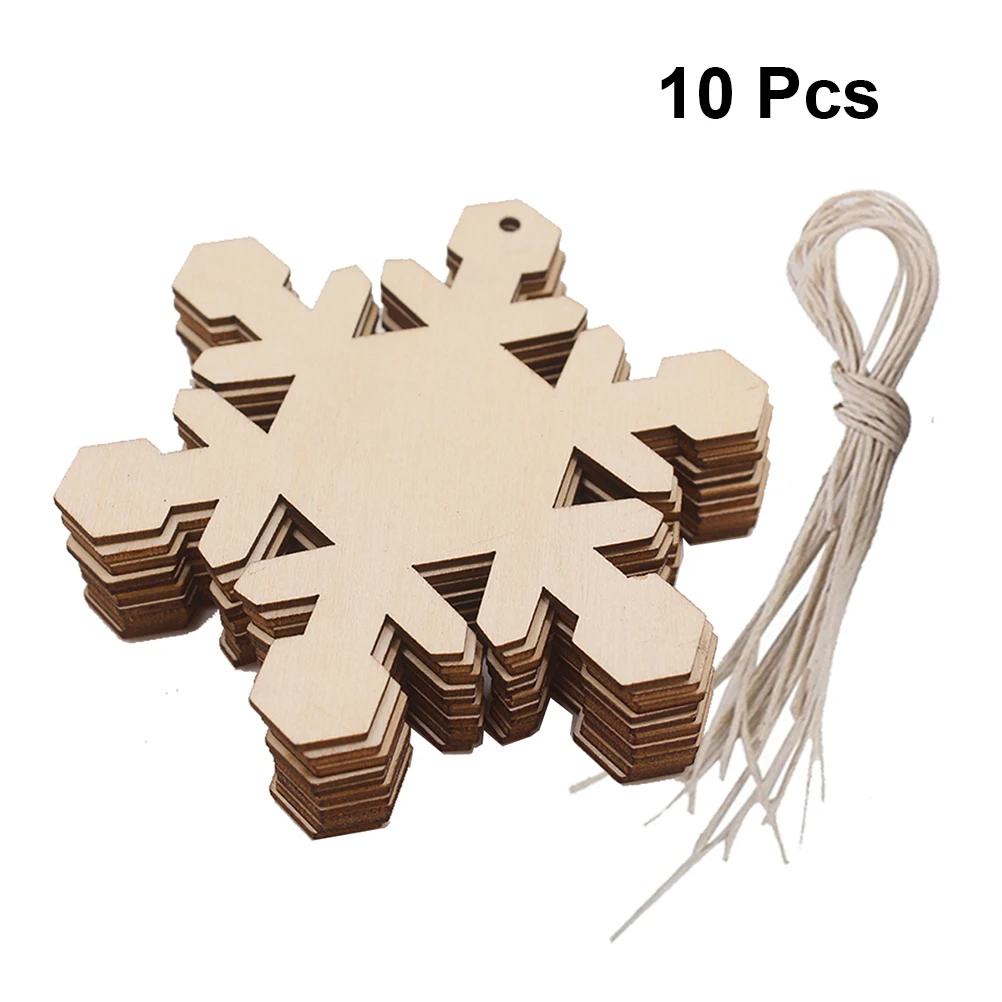 

10Pcs Wooden Snowflake Pendant Natural Wood Color Hanging Ornament for Holiday Festive Decor Christmas Tree Home Gift Green Eco