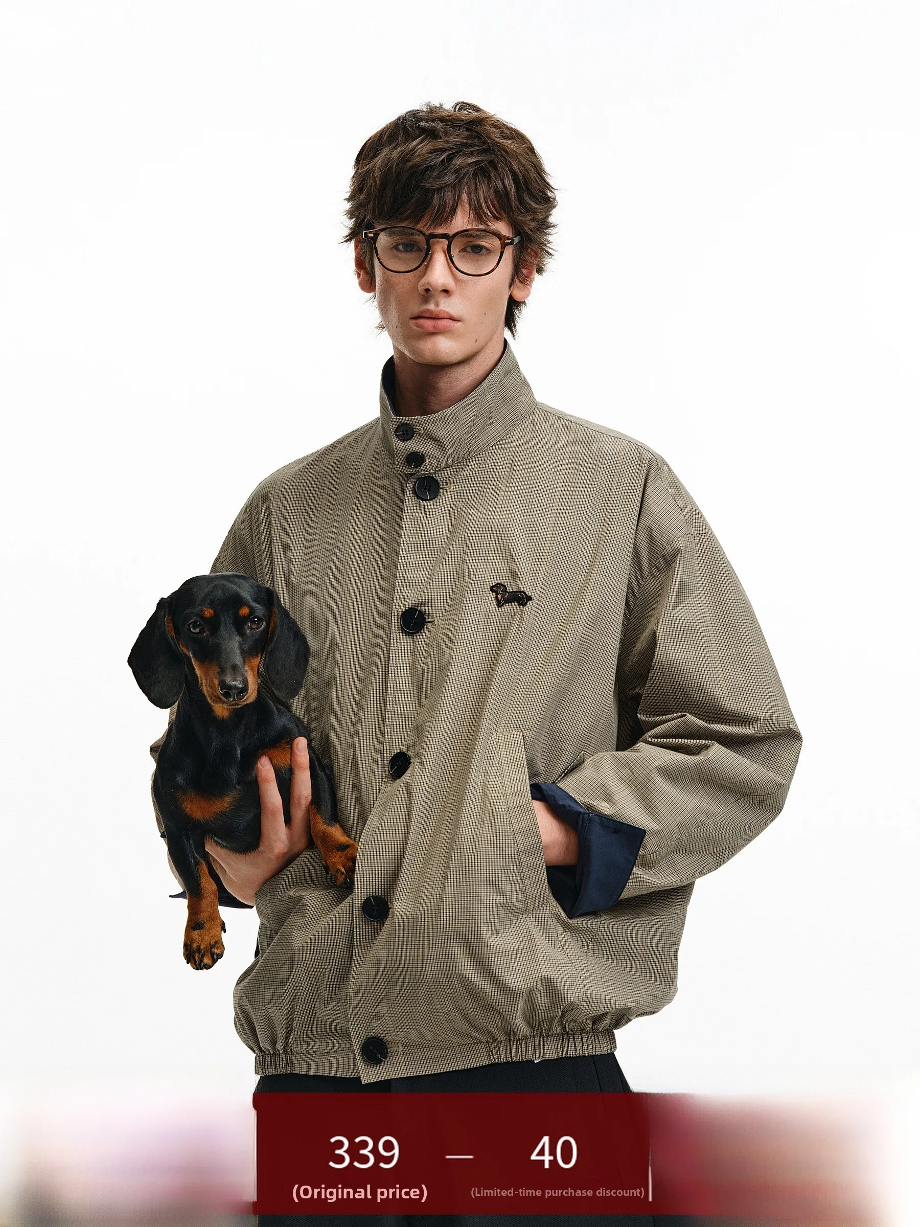 

PCLP Plaid Loose Men's Jaet Autumn Winter Color Blo Versatile Outerwear Breathable Cotton Youth Faion Collar