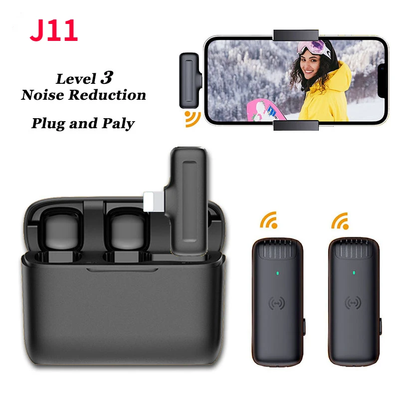 

Wireless J11 Microphone Mini Portable Noise Reduction Audio Video Recording Microphone For iPhone Android With Charging Box