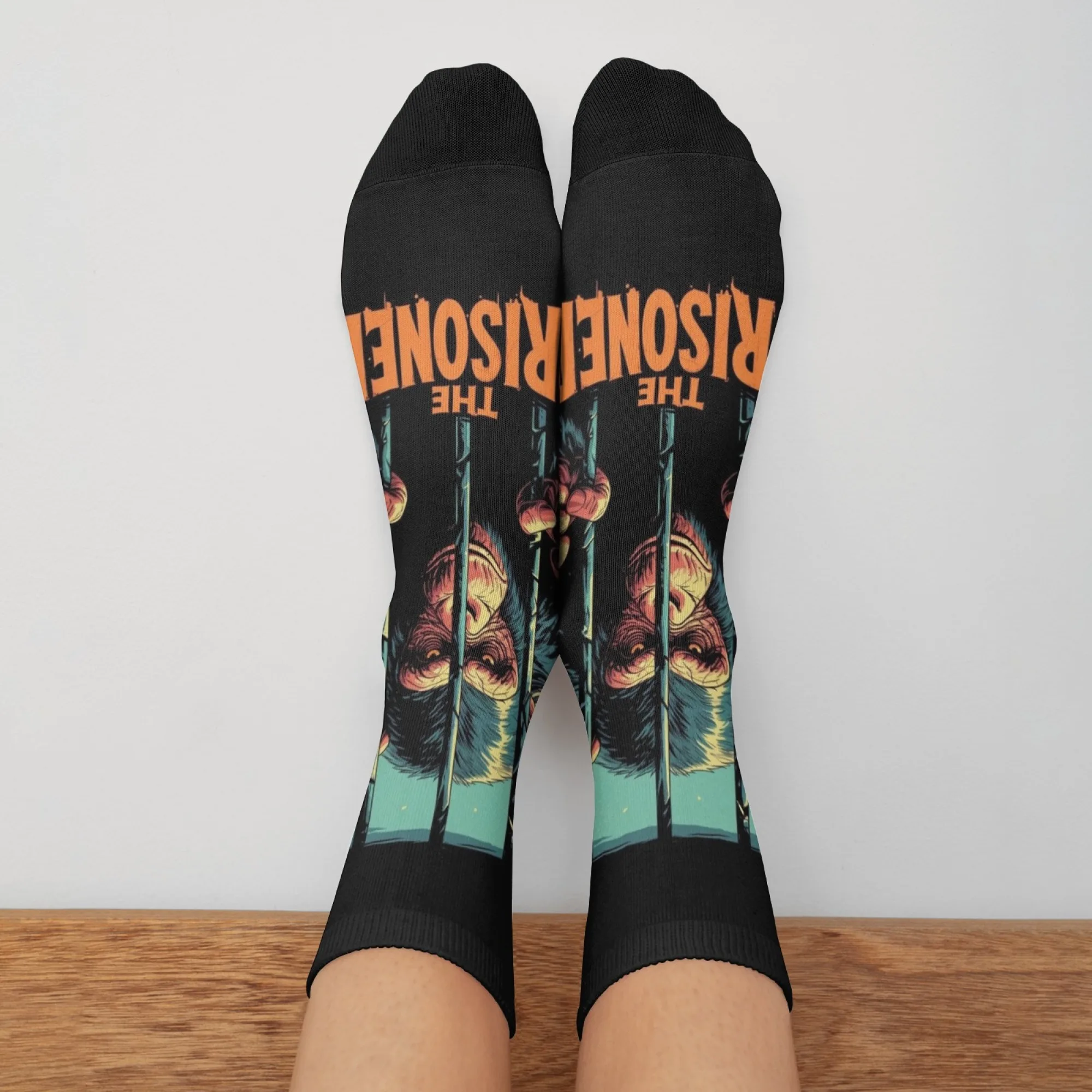 Fun Prisoner Monkey Men's Mid-Calf Socks Non-Slip Soft Socks Street Style Hip Hop Quirky and Novel Harajuku Style Men Socks view 6