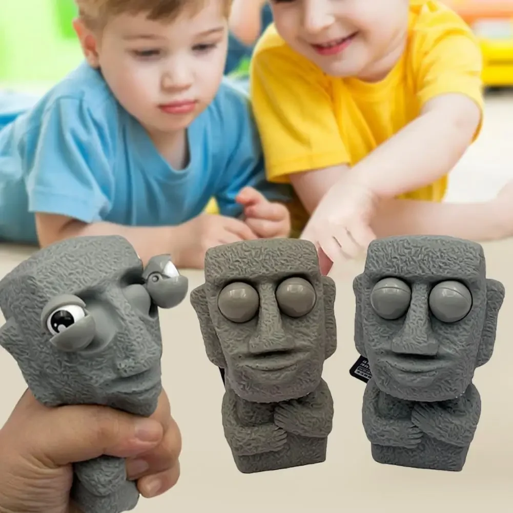 Funny Moai Statue Squeeze Toy Pop Out Eyes Slow Rebound Soft Stone Man Stress Relief Anti-Anxiety Fidget Toy Gift For Kids Adult